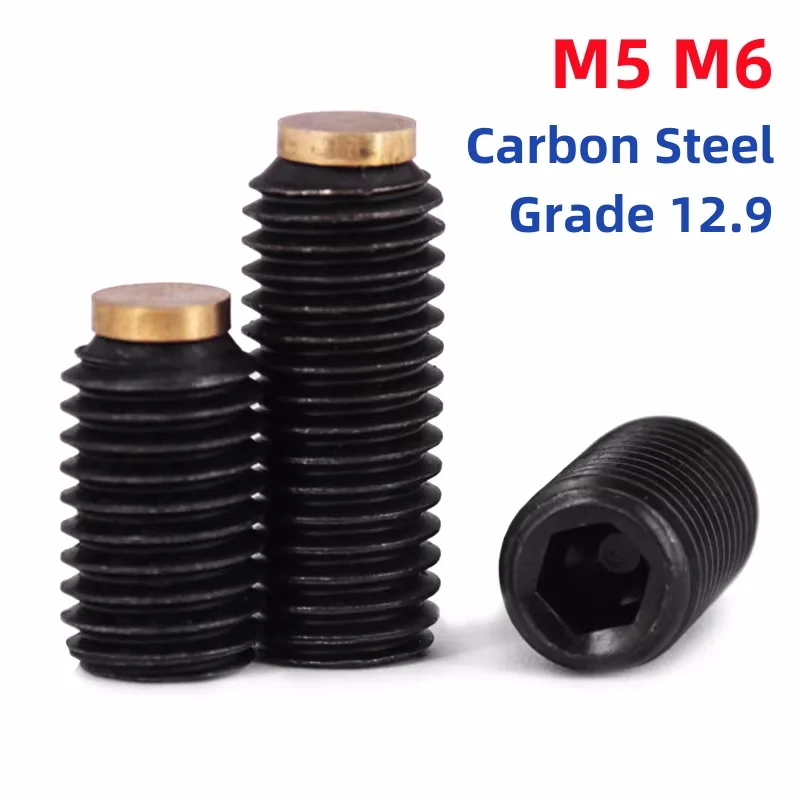 M5 M6 Grade 12.9 High Strength Black Carbon Steel Hexagonal Copper Head Buffer Screw Hex Socket Brass Set Headless Bolt