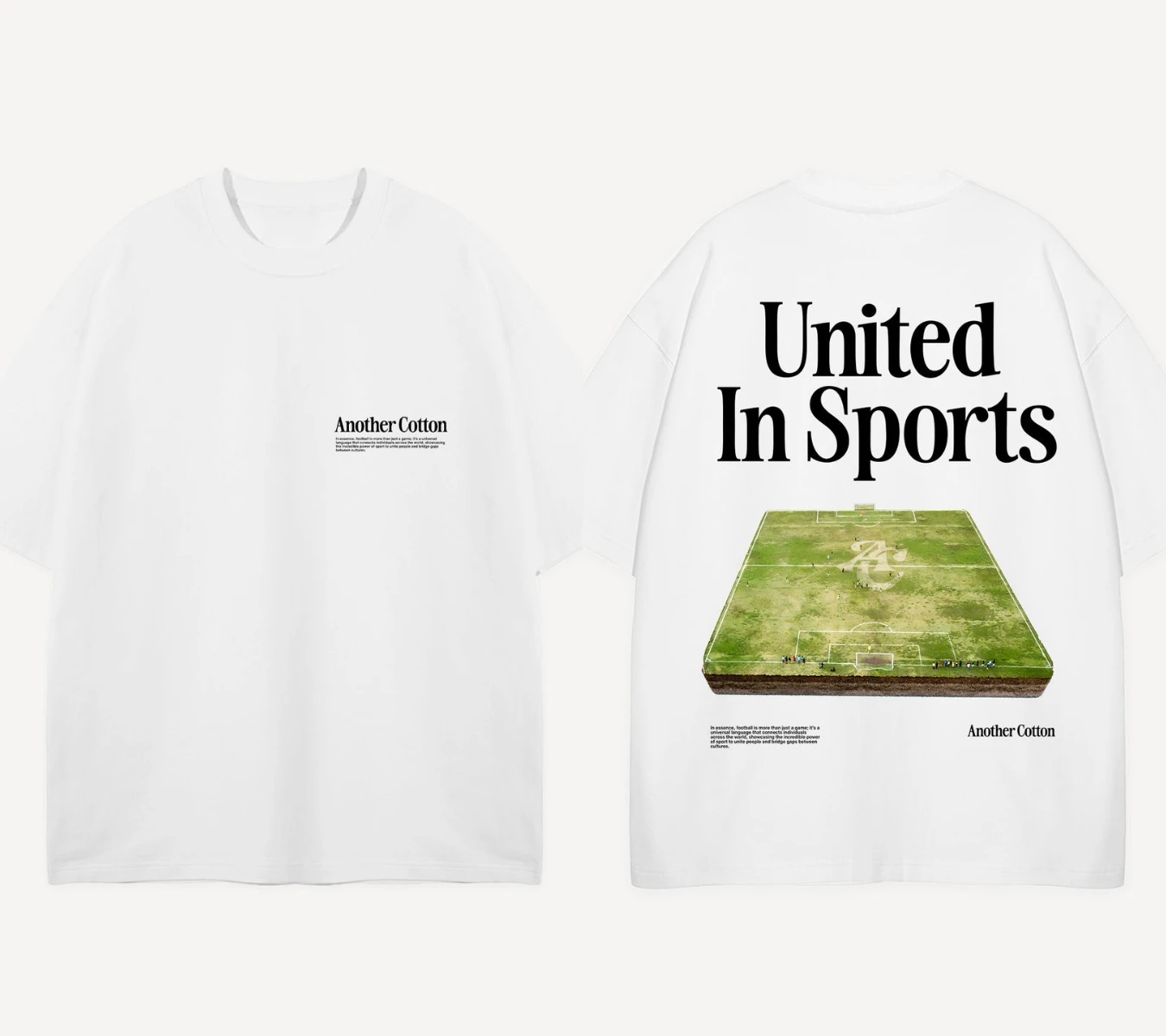 2026 Men White Loose Short Sleeve T‑Shirt Sports Theme Football Field Art Print Double Sided Casual Streetwear Tops