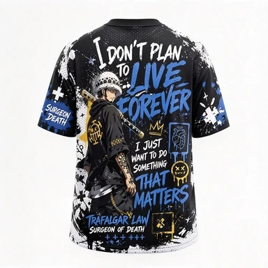 One Piece Trafalgar Luo Graffiti Wind Speed Dry Short Sleeve Shirt Trendy Cool Street Inkjet Anime Casual Wear Trendy Top