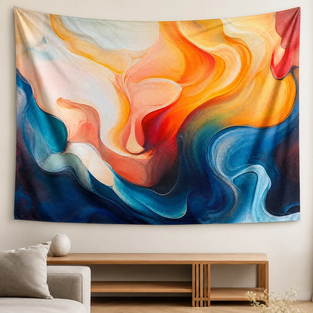 Orange red blue fluid 150X100CM customizable tapestry suitable for high-end atmosphere wall background fabric in living rooms