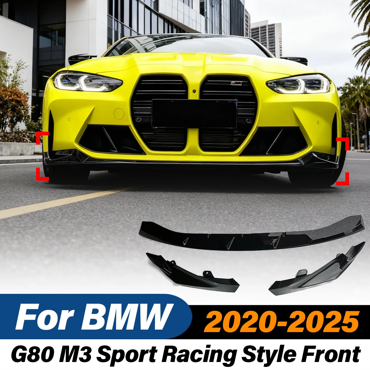 

For BMW G80 M3 2020 2021 2022 2023 2024 2025 Sport Racing Style Car Front Bumper Lip Sports Wind Spoiler Body Modification Kit