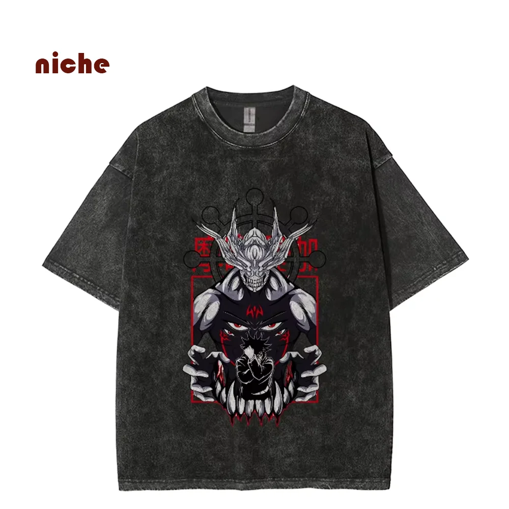 

Cotton T-Shirt Japanese Style Animation Horror Skull Print Crew Neck Loose High Gram Weight Fashion Trend New Short Sleeves