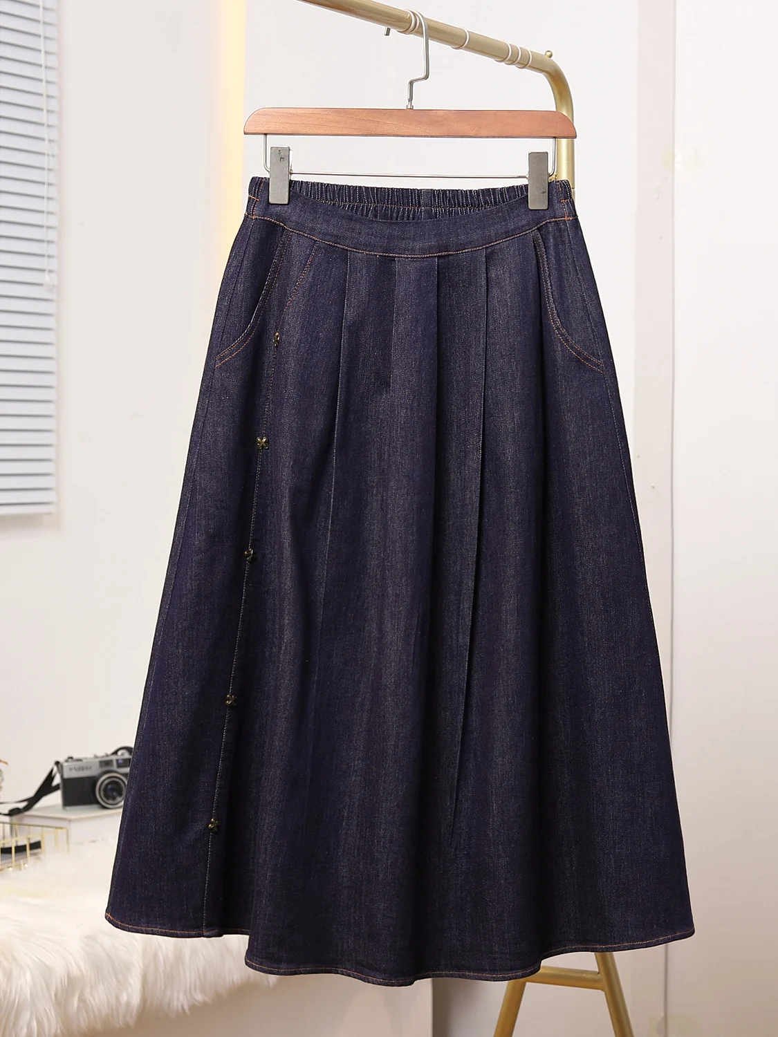 

Faionable Loose Mid-Length Denim Skirt Brand Women's Autumn Winter New Sle Elastic Waist f-length Skirt for Commuting