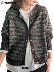 Amax luluE 2025 Korean Fashion Knitwear Women Winter Loose Vintage Warm Printed Sweaters Ladies Luxury Casual Harajuku Cardigans