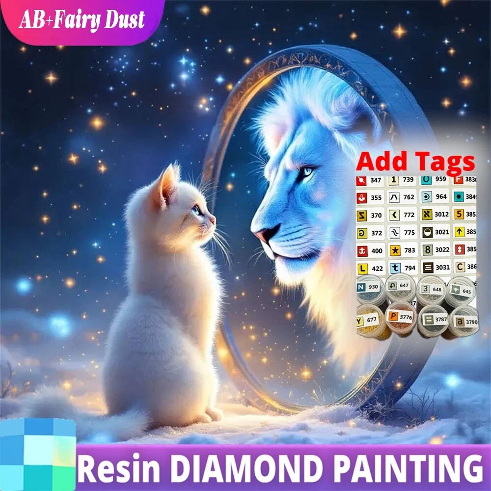 

Resin AB Fairy Dust Cat Diamond Painting Lion Animal DIY Full Square Round Embroidery New Arrival Mosaic Wall Decoration