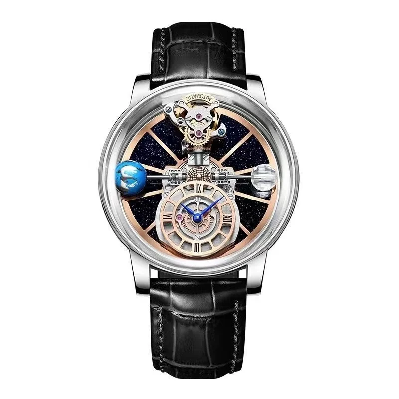 Reloj de cuero impermeable Celestial Tourbillon para hombre, reloj rotativo multifuncional, edición limitada, cúpula de estrellas, ocio