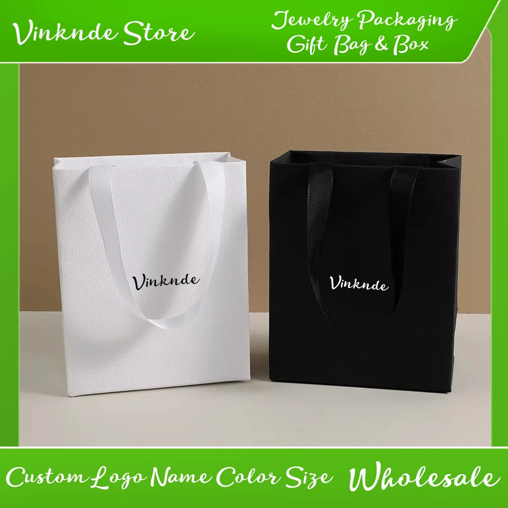 

New Customized Logo Lychee Pattern Paper Tote Bag Jewelry Watches Cosmetic Bracelets Boxes Packaging Pouches Wedding Gift Sack