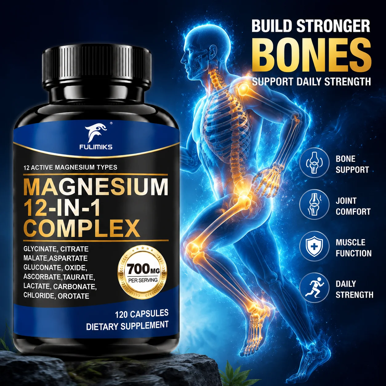 12-in-1 Magnesium Supplement Glycinate, Citrate, Malate, Taurate Support Sleep, Muscle Cramp Relief, Stress, Heart, Nerve Health