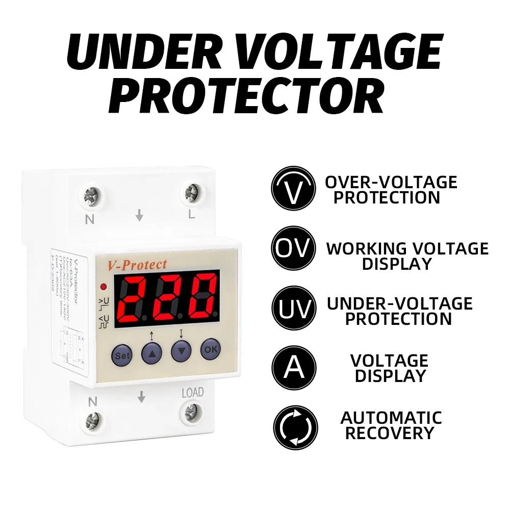 

Din Rail Adjustable Recovery Reconnect Over and Under Voltage Protective Device Protector Relay Over Voltage Protection 230V