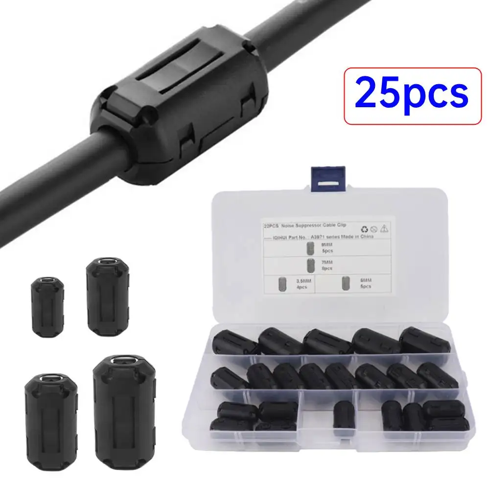

25Pcs Small Clamp Core Ring 3.5mm/5mm/7mm/9mm Noise Filters Suppressor Cable Connector Clamp Anti-Jamming Toroidal Clip-on Clamp