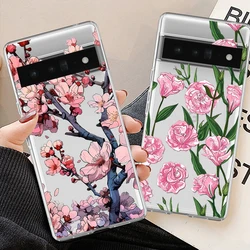 Fashion Peach Blossom Flower Phone Case For Google Pixel 9 Pro XL 8 Pro 6A 8A 7 5G Floral Leaf Painted Clear Soft TPU Cover Capa