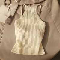 French Pure Desire Hottie Knit Letter Camisole Women Wear Sexy Slimming Design Base Top