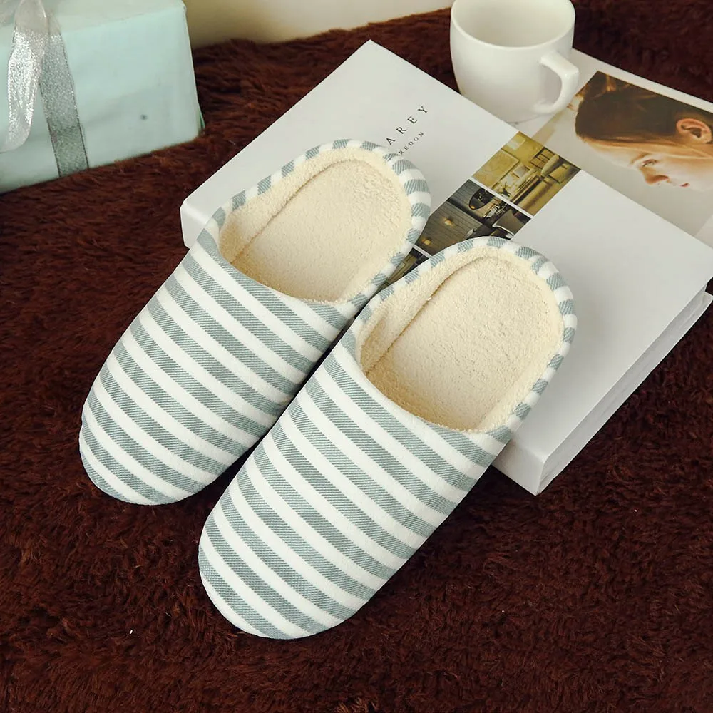 Women Warm Slipper Indoors Striped Winter Women\'s Cute slipper Womens Indoor In Autumn And Winter Anti Slip Fuzzy Slippers