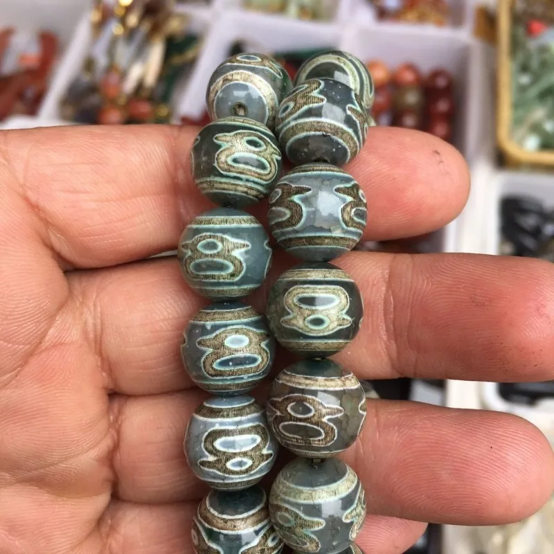New style three-eyed Dzi bead abacus bead agate bracelet Buddhist prayer beads vintage style bracelet