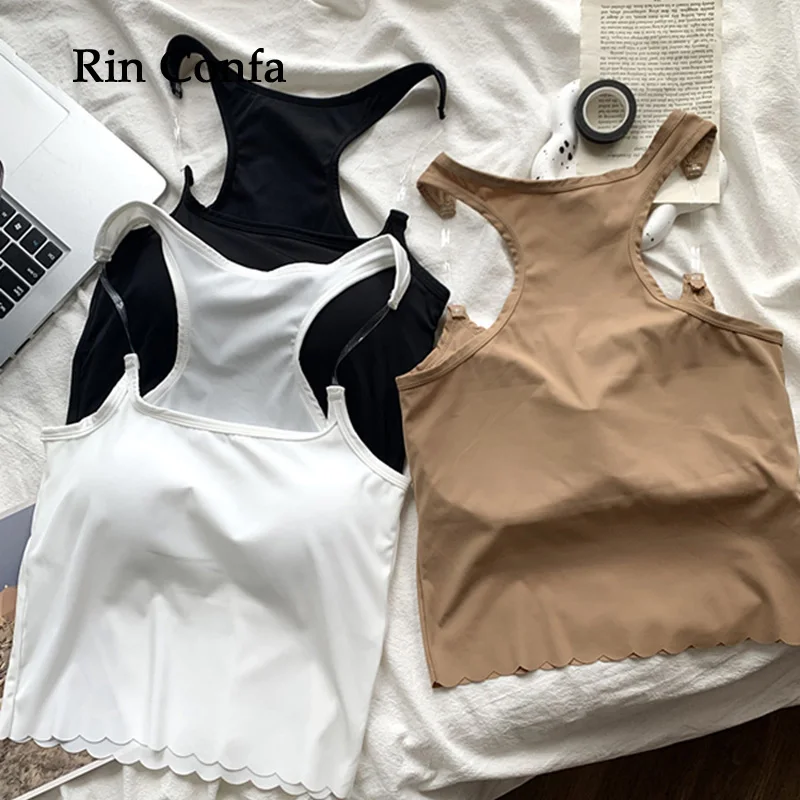 

Rin Confa Women Fashion Invisible Shoulder Strap Y2K Tops Summer Solid Camis Tank Tops All-Match Knitting Slim Thin Top Women