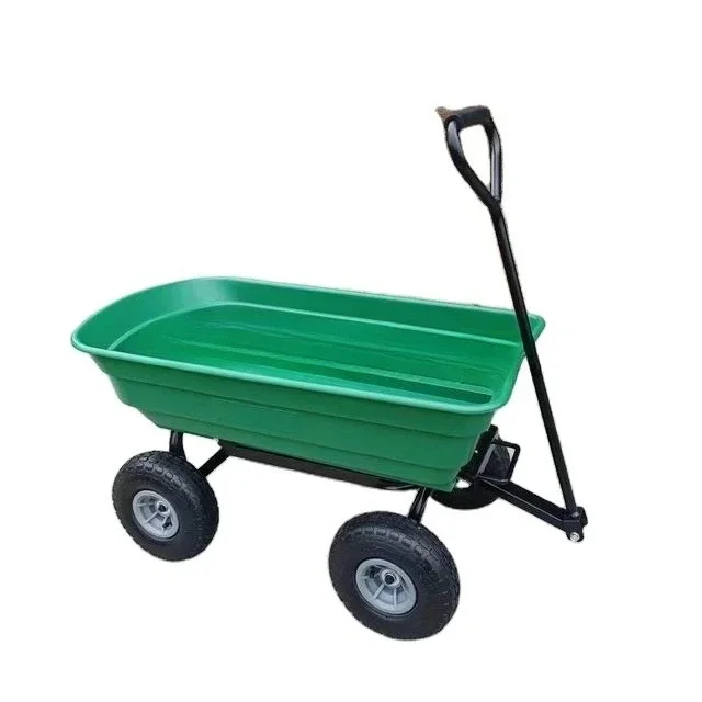 Heavy Duty 600-Pound Capacity Foldable Steel Frame Trolley with 10-Inch Tires Outdoor Yard Poly Garden Dump Truck
