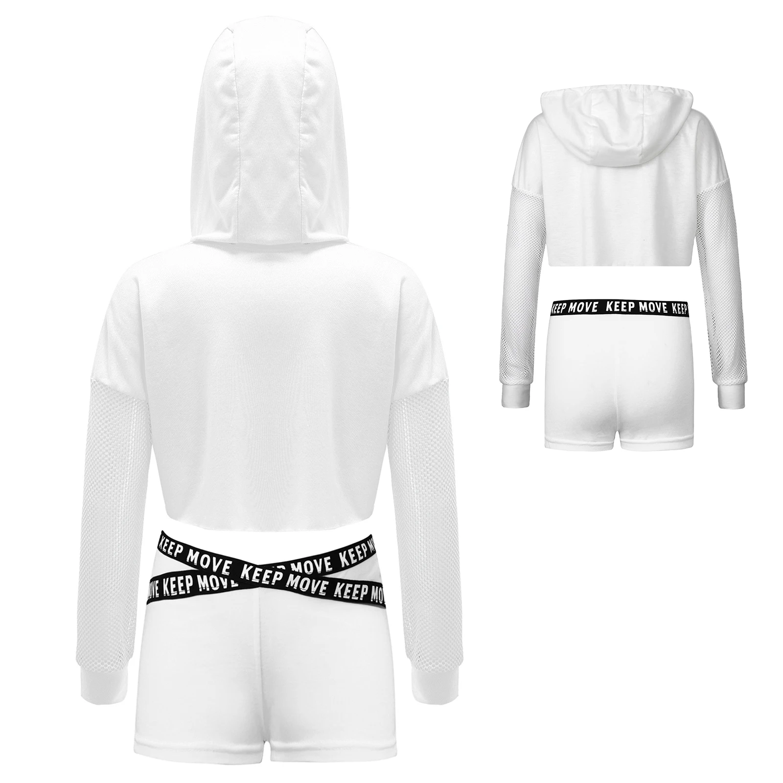Bambini Ragazze 3 pezzi Vestito da ballo di strada Tuta sportiva Crop Top Felpa con pantaloncini da bottino Abiti hip-hop Set di abbigliamento sportivo