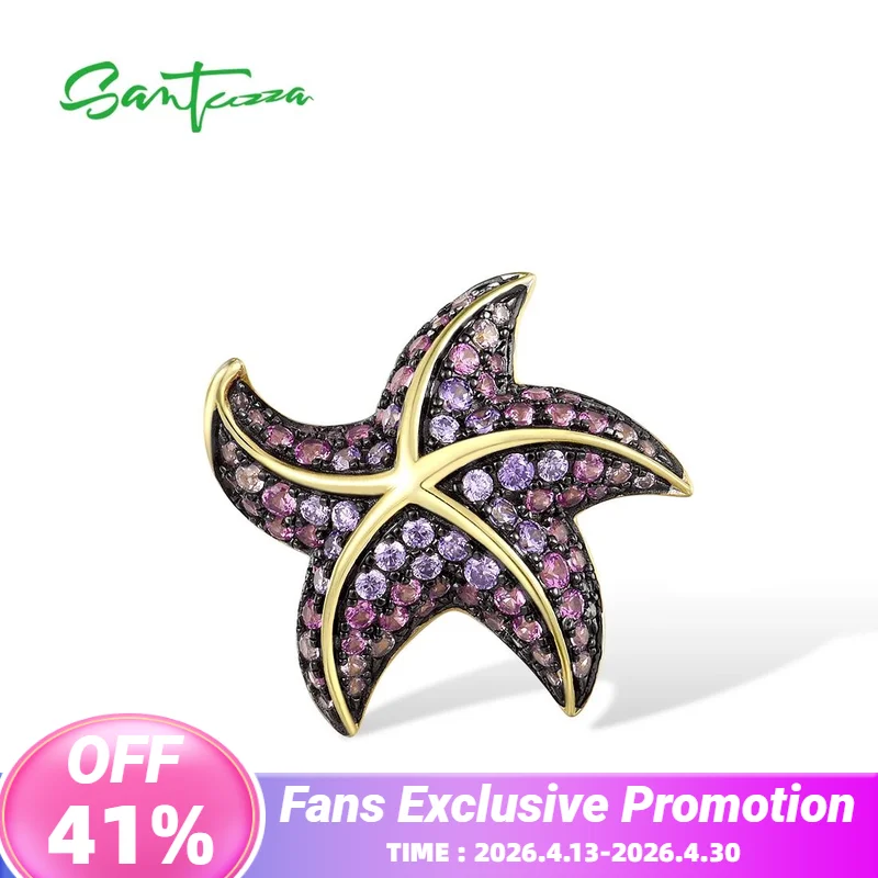 

SANTUZZA 925 Sterling Silver Pendant For Women Sparkling Amethyst CZ Lab Created Pink Sapphire Star Fish Pendant Fine Jewelry