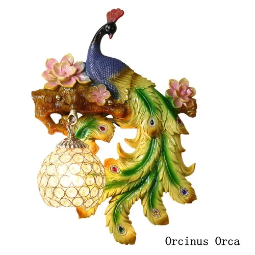 American Creative Colorful Peacock crystal wall lamp living room  bedroom bedside lamp Phoenix decorative wall lamp