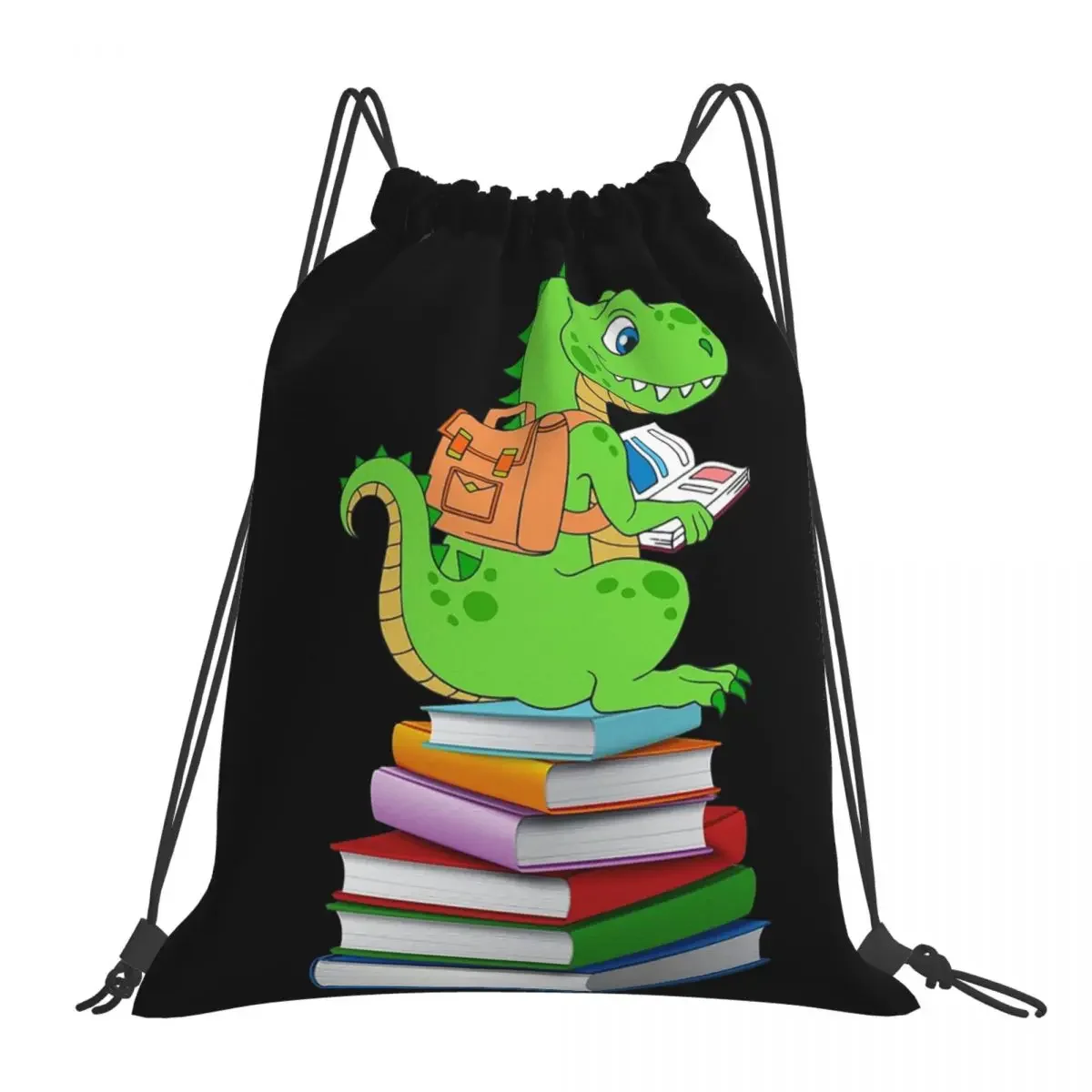 Book Dinosaur Funny Book Lover Dinosaur T Rex Backpacks Drawstring Bags Drawstring Bundle Pocket Sports Bag BookBag