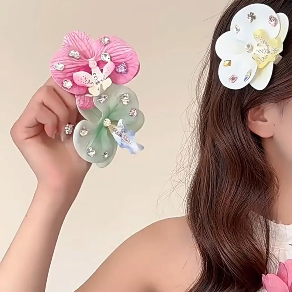 Butterfly Orchid Orchid Flower Hairpin Korean Style Crystal Seaside Vacation Headwear Sweet Hair Accessories Bohemia Barrettes