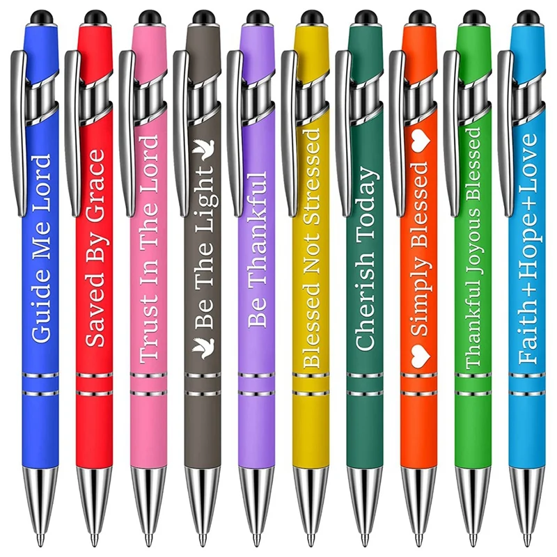 Stylos à bille avec citations inspirantes pour le bureau, stylet tactile Snarky Screen, écriture encourageante, encre noire, 10 pièces