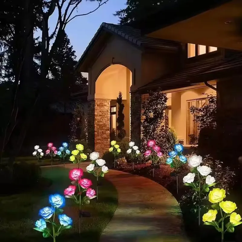 5 Head LED Solar Simulation Rose Flower Solar LED Light Garden Yard Lawn Night Lamp Landscape Garden Home Decoration Flowers