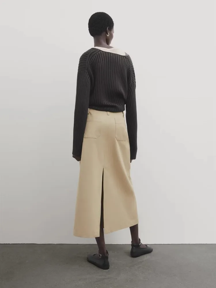 Nieuwe 2024 Vrouwen Halflange Rechte A-lijn Rok Commuter Sle Ba Slit Hoge Taille Polyester Vezel Ol Faion Rok
