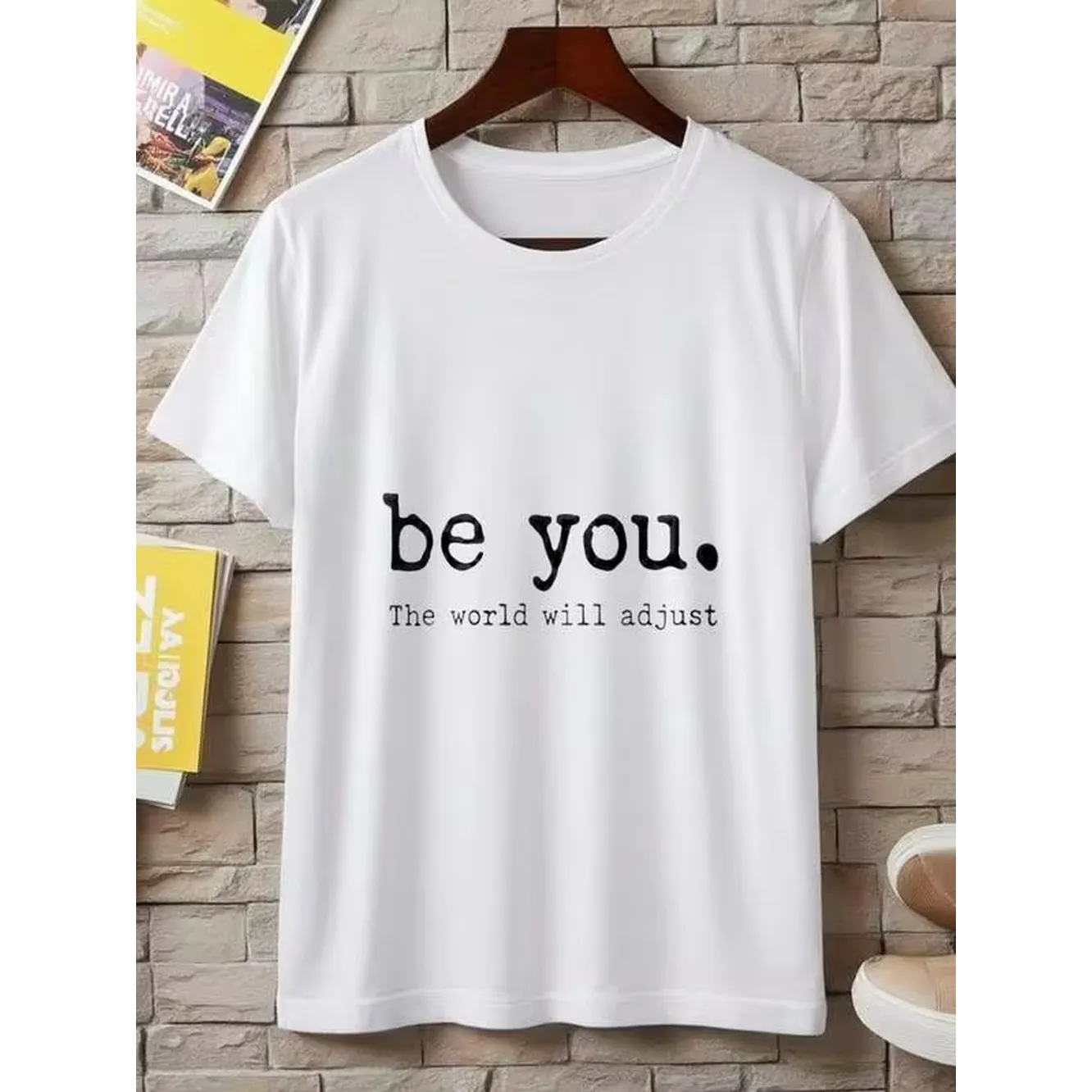 Camiseta de algodón con gráfico y cuello redondo para hombre, opciones en blanco y negro, Be You The World Will Adjust, camisetas extragrandes, ropa informal, camisetas holgadas de manga corta para primavera, camisetas básicas de moda para verano, ropa de regalo para hombre