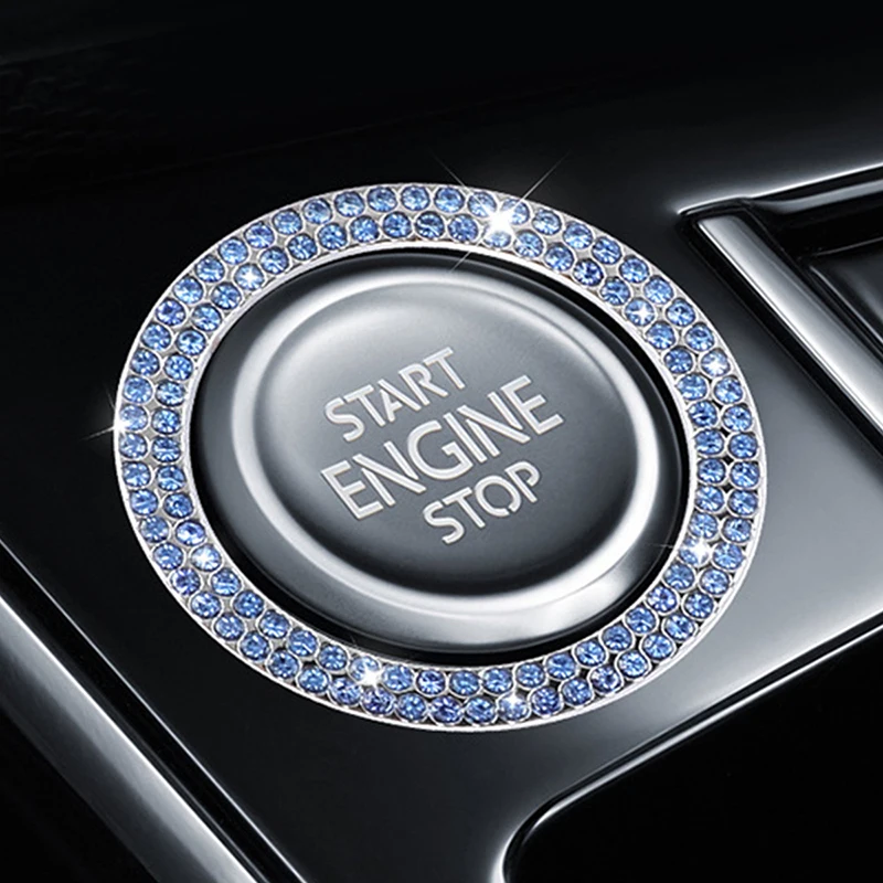 Car One-Click Engine Start Stop Switch Button Cover Double Crystal Rhinestone Sticker Ignition Start Switch Protector Ring