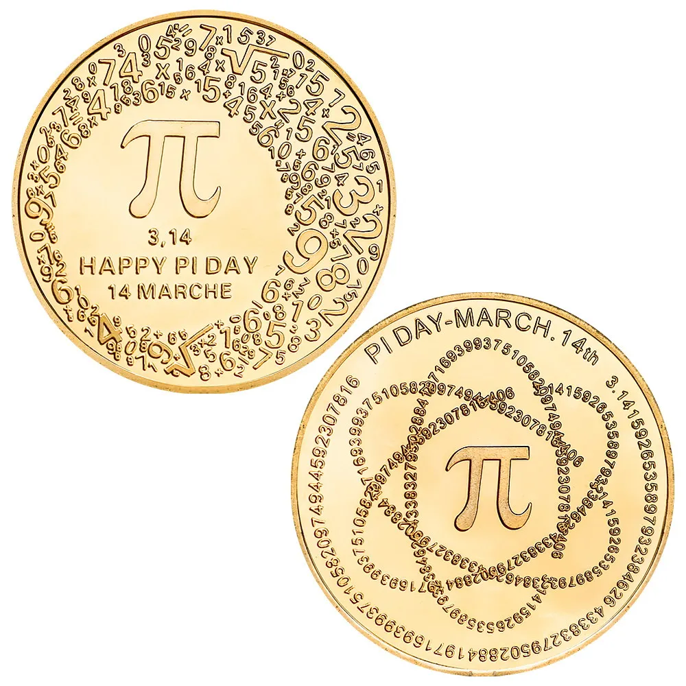 5pcs Happy Pi Day Commemorative Coins Set Circular Constant Souvenir Coin Holiday Parry Gift for Math Enthusiasts Friends