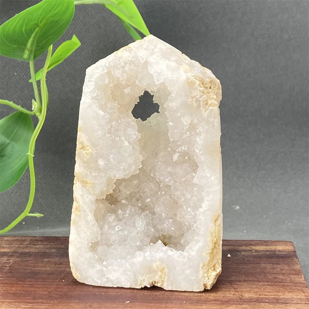 

Natural White Crystal Geode Mineral Specimen - Unpolished Clear Square Column Home Decor Stone for Aura Miracle Energy