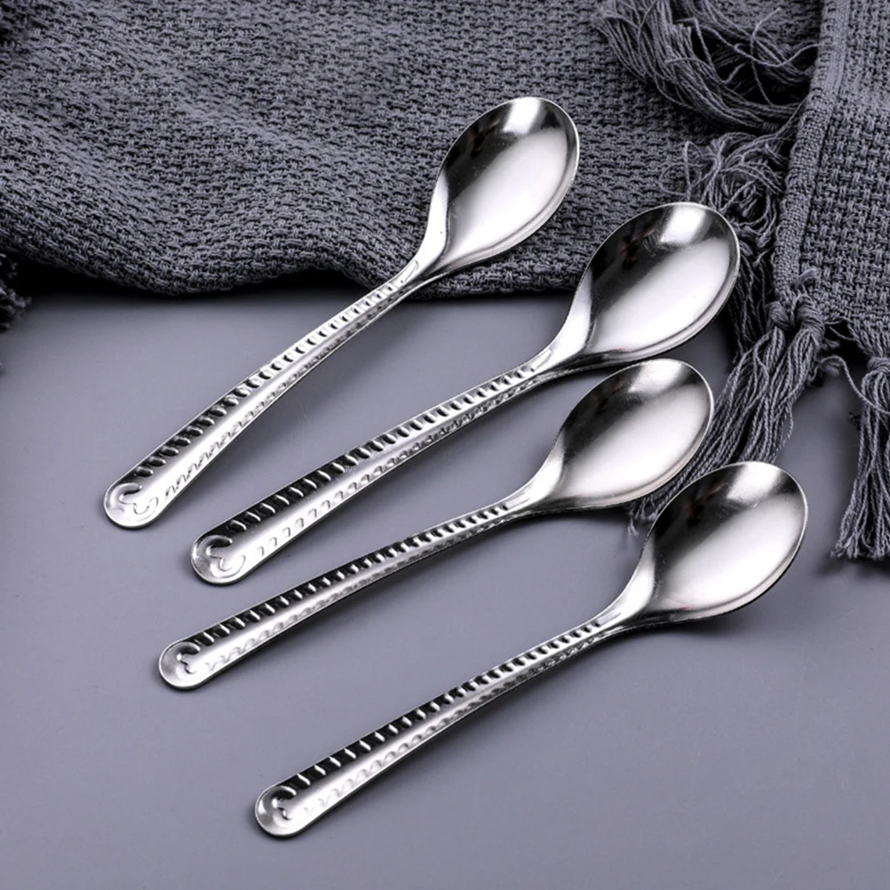 

20pcs Stainless Steel Dessert Soup Spoon Home Restaurant Tableware Long Handle Porridge Rice Spoon Coffee Mixing Spoons Kitchen