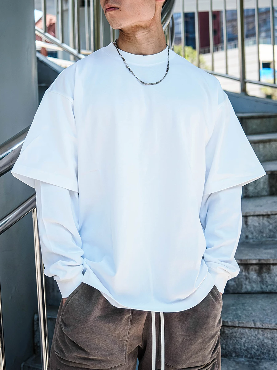 

Мужская футболка свободного кроя American Sle Heavyweight Long Sve, белая хлопковая, круглая, Ne Base Layer irt для шариков Fitn