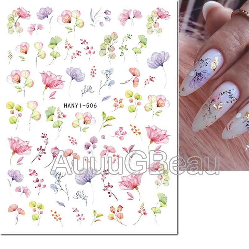 Nail Art 3d Aufkleber Aquarell Blumen rosa Blüten blätter Blumen Kleber Schieber Nagel Aufkleber für Nagel Maniküre