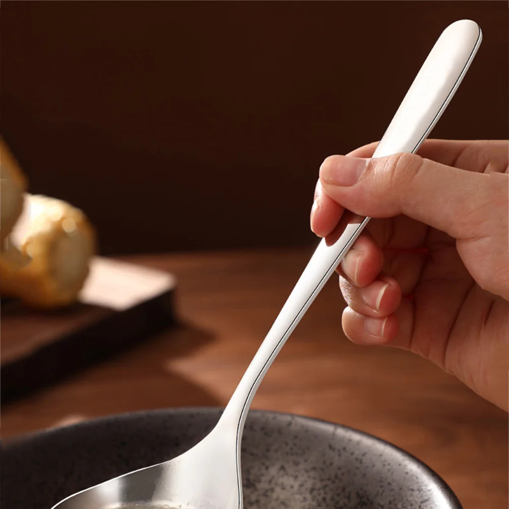 

304 Stainless Steel Soup Spoon Forged Design Hot Pot Spoon Long Handle Kitchen Cutlery Silver 17.5cm Wear Resistant