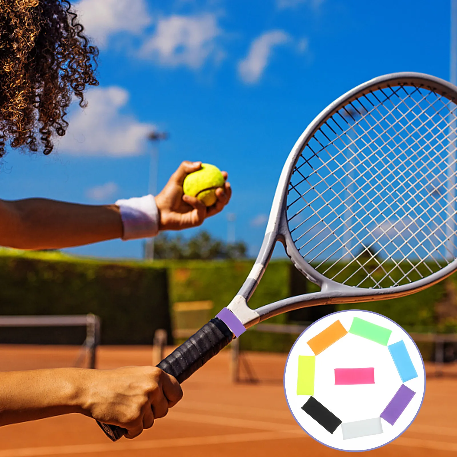 

16Pcs Elastic Silicone Tennis Racket Grip Bands Anti-Slip Overgrip Protector for Badminton Pickleball Racket Ball Outdoor Sports