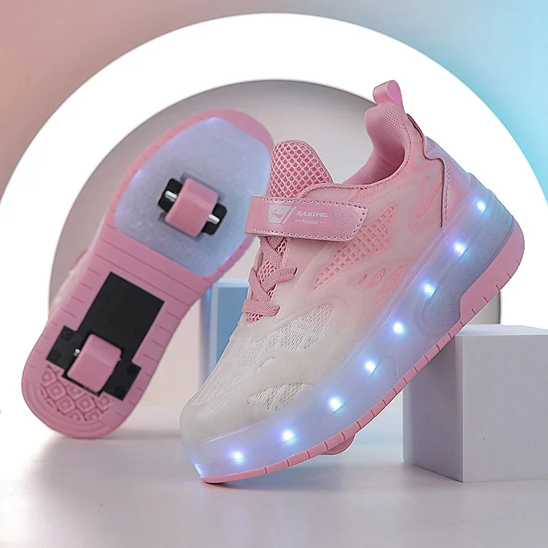 

Boys Girl LED Lighted Shoes USB Charging Children Roller Skate Casual Shoes Kids Glowing Sneakers with Wheels