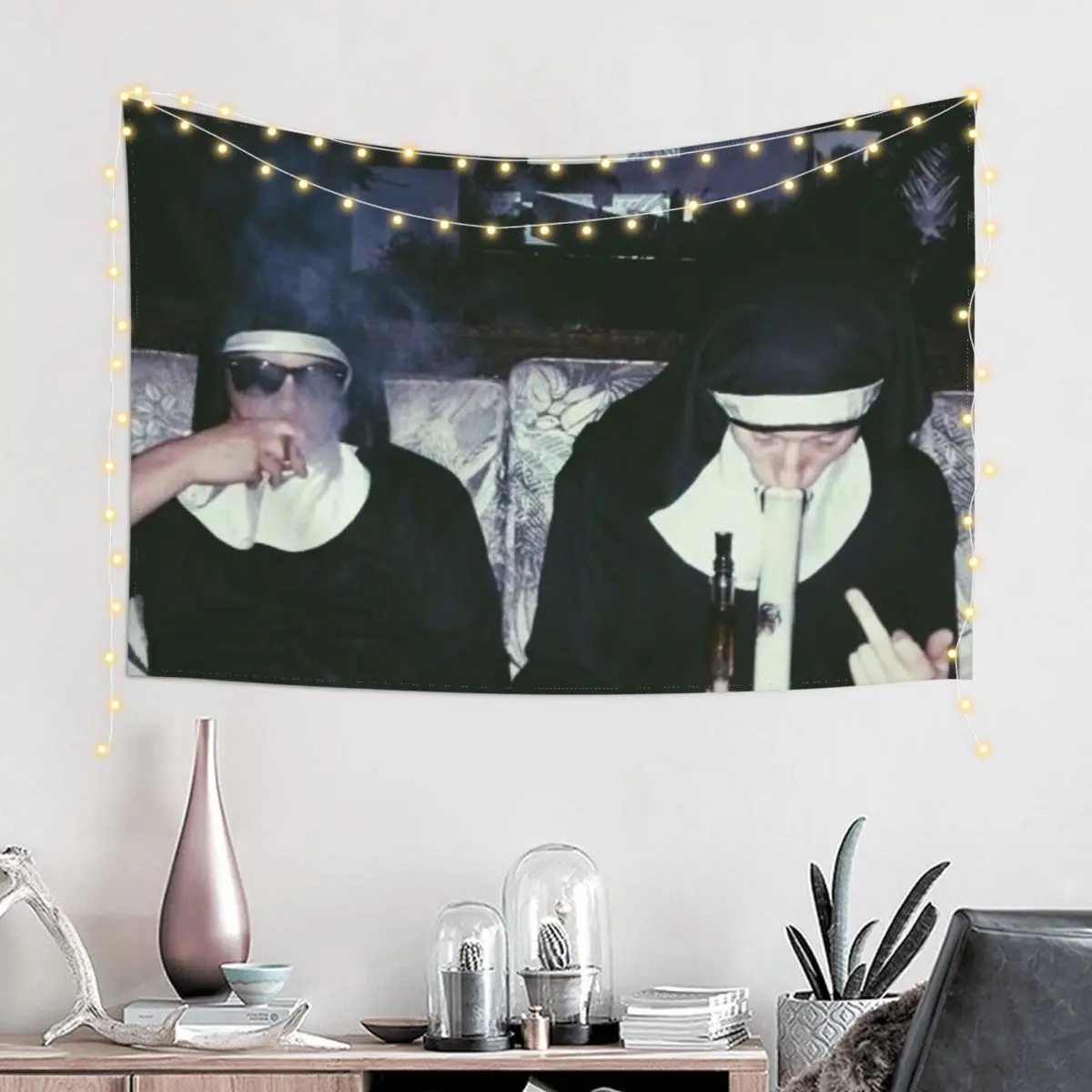 nuns smoking weed Tapestry Bedroom Decor Wall Deco Mushroom Tapestry