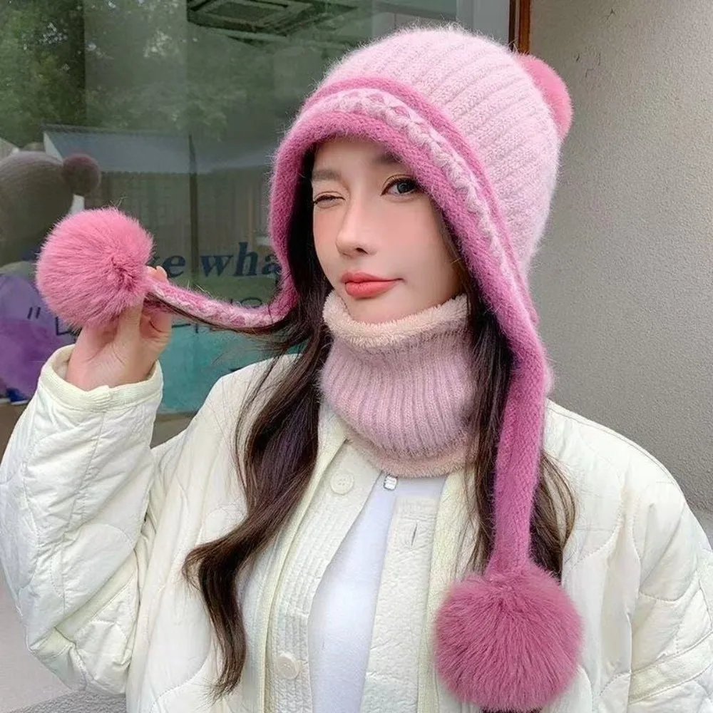 

New Knitted Knitted Hat Pompom Fur Balls Pullover Cap Coldproof Warm Ear Protection Hat Outdoor Sports