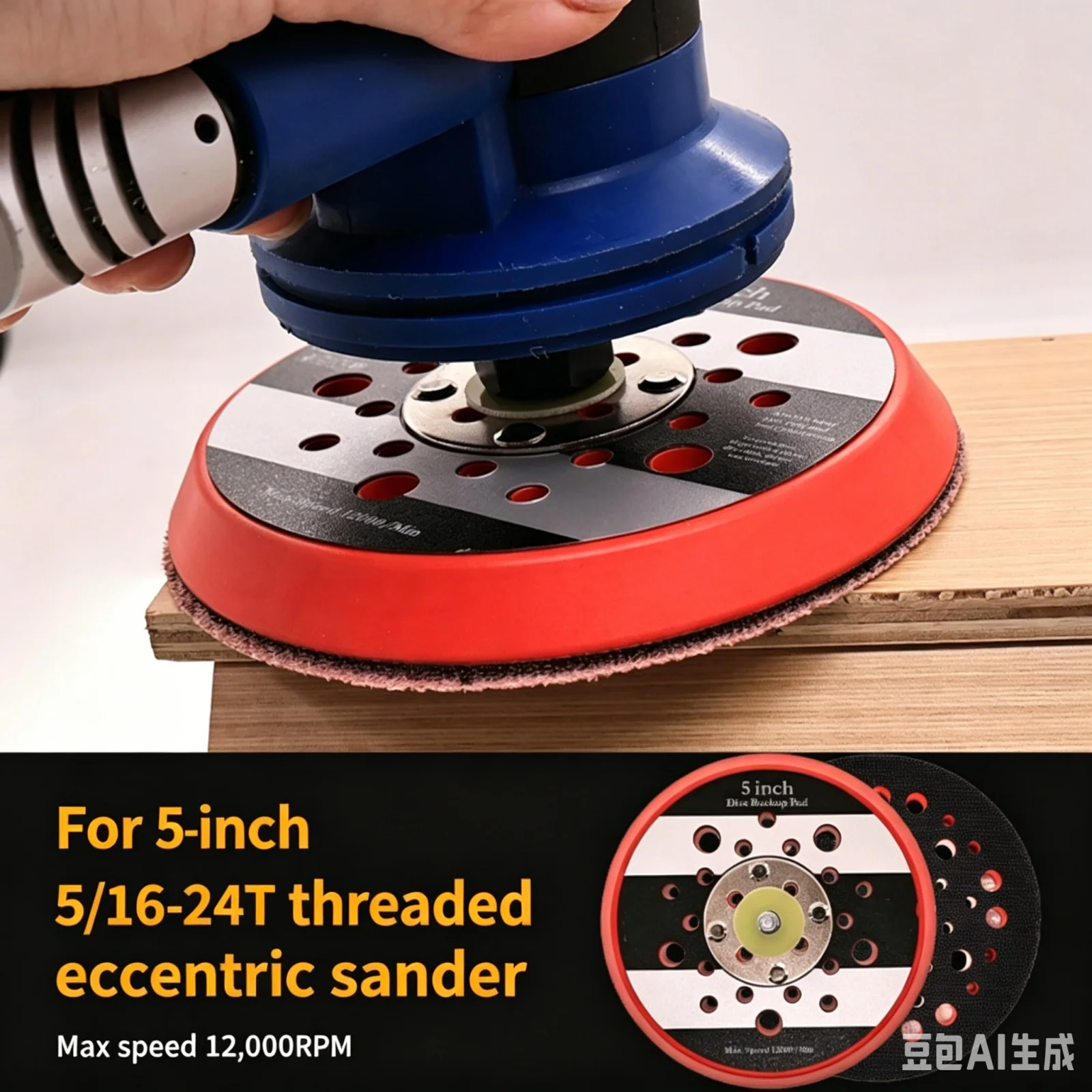 5 Inch Grinding Disc with 44 Hole Airflow Design PU Material and 5/16-24T Thread for Pneumatic Sanding Equipment