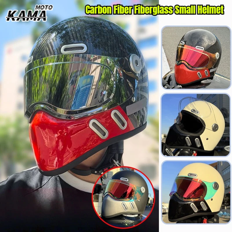 Carbon Fiber Fiberglass Helmet Japanese Style Small Helmet Retro Full Face Helmet,for Harley Motorcycle and Cruise Helmets