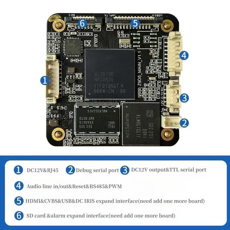 4K  rtsp camera module,IMX415 starvis cmos sensor,Hi3519DV500 ai chips AI denoise  8MP 30FPS  dark fighter camera board