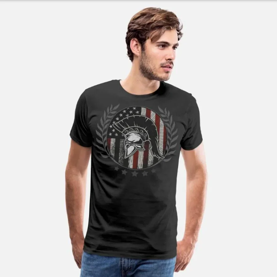 

American Flag Grunge Sparta Helmet - Brave Fighter T-Shirt 100% Cotton O-Neck Summer Short Sleeve Casual Mens T-shirt Size S-3XL
