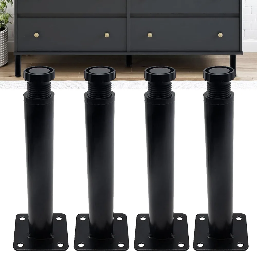 4pcsBlack Adjustable Furniture Legs with Mounting Screws, Heavy Duty Replacement Legs for Shelves Cabinet Coffee Table