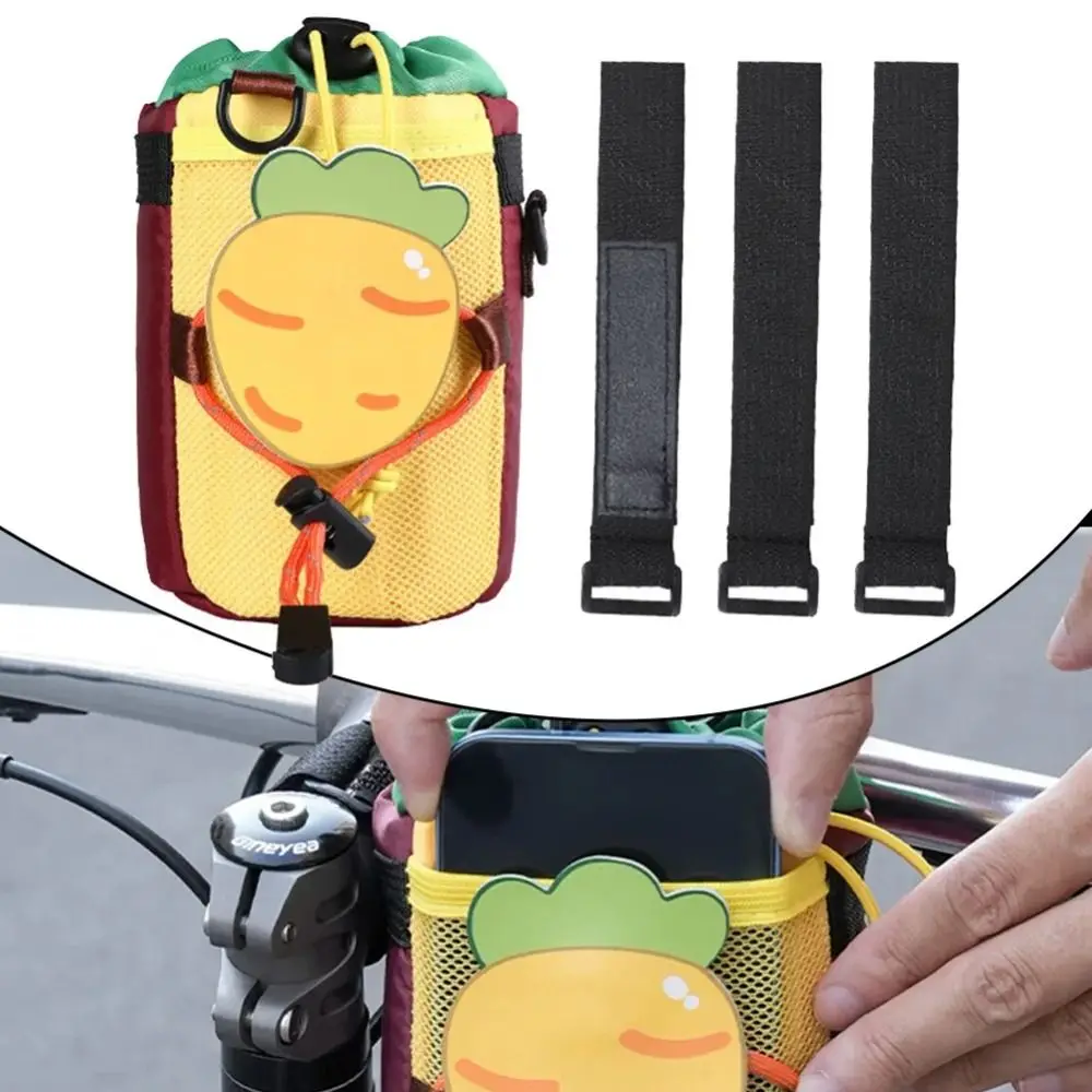 Nylon Bicycle Water Bottle Bag Cartoon Carrot Detachable Cycling Crossbar Front Bag 3-Point Bindings Bike Basket