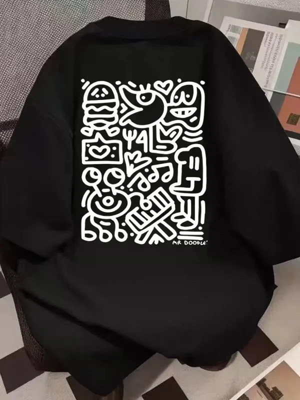 

Новая летняя мужская и женская футболка с граффити, индивидуальный тренд, свободный повседневный топ с круглым вырезом для пар, топ с короткими рукавами