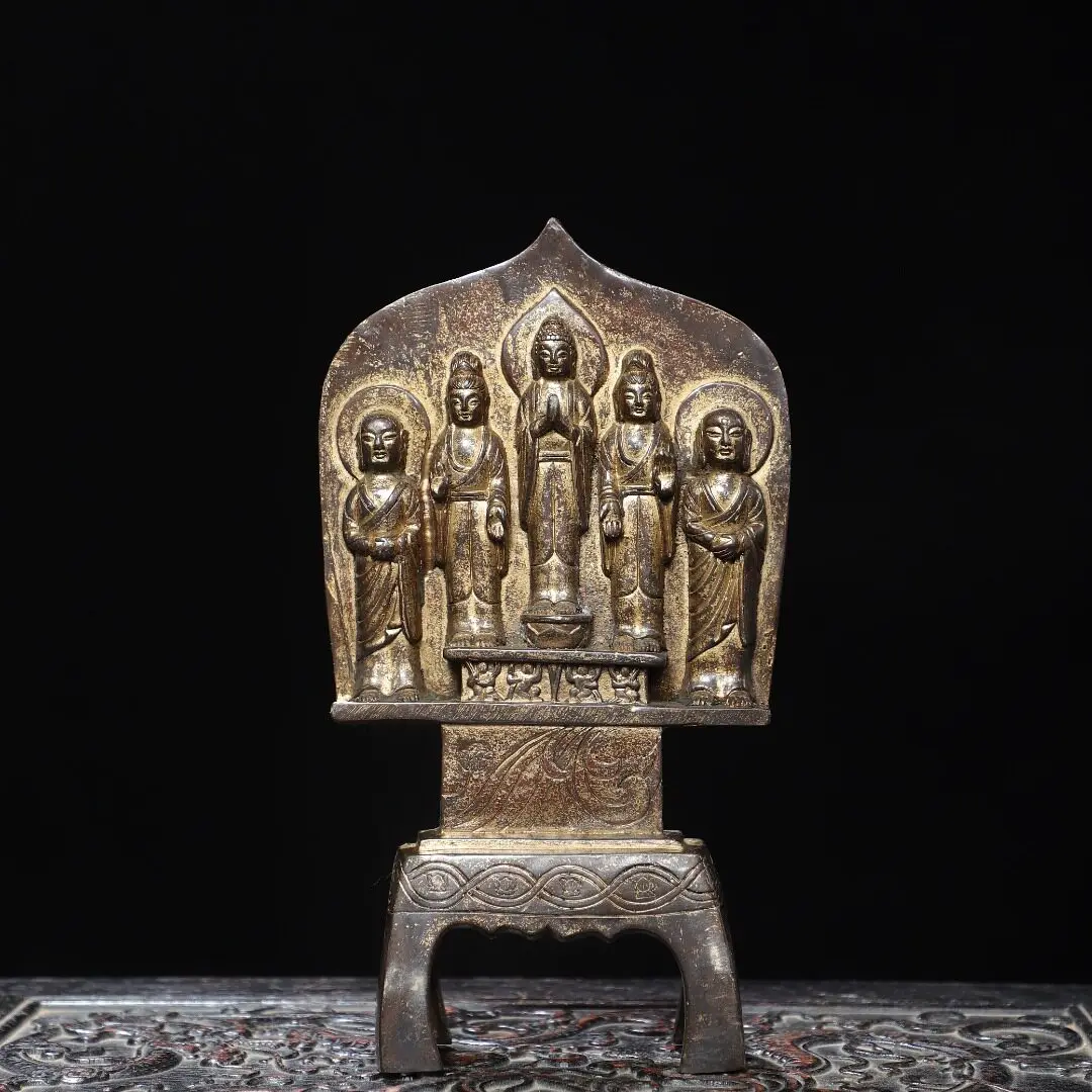 Antique Brass Aged Northern Wei Shakyamuni Buddha Statue Home Temple Desktop Decor