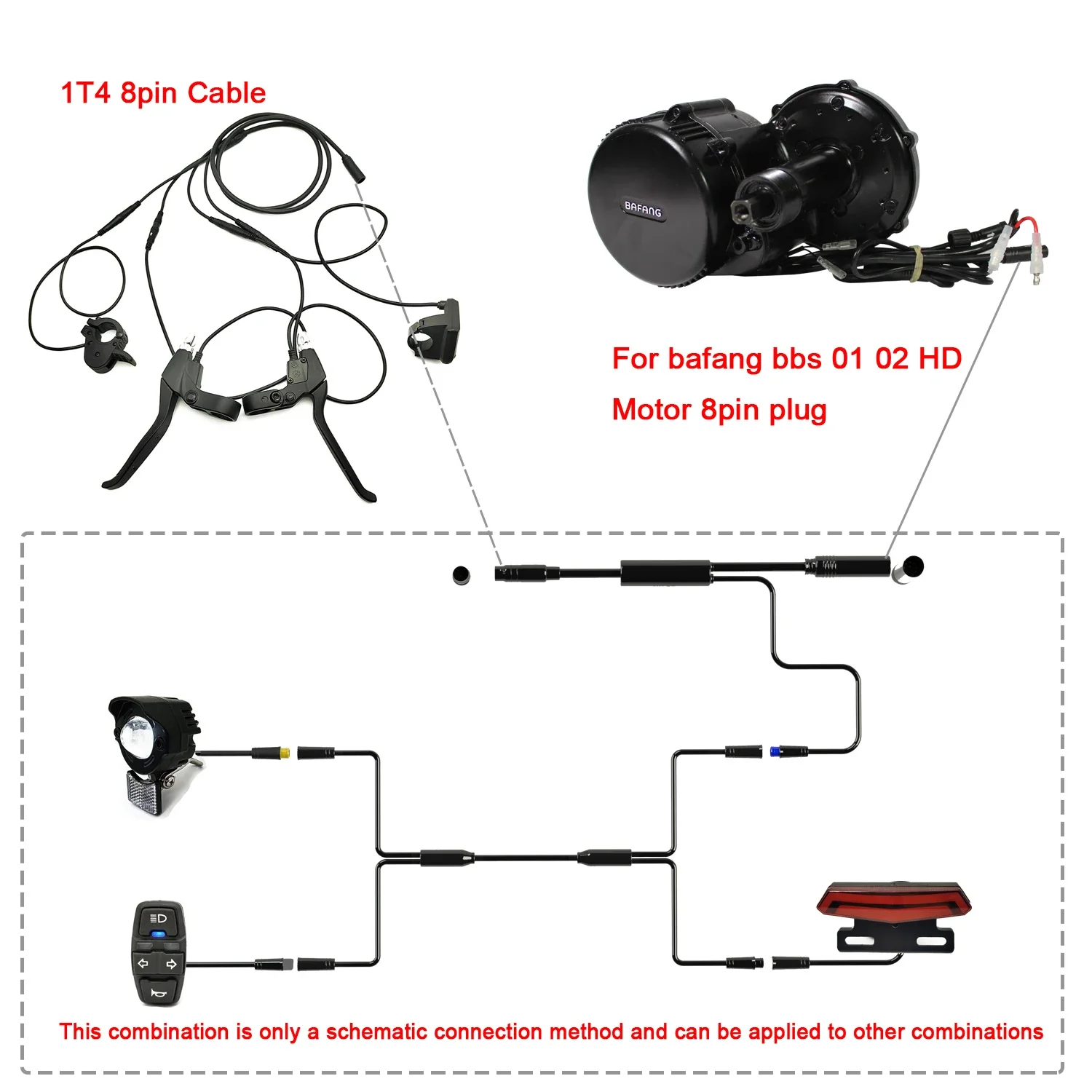Ebike Bafang DIY or Mid Motor G510 G330 BBS 01 02 HD Waterproof Cable FrontLight RearLight BrakeLight Turn Signal