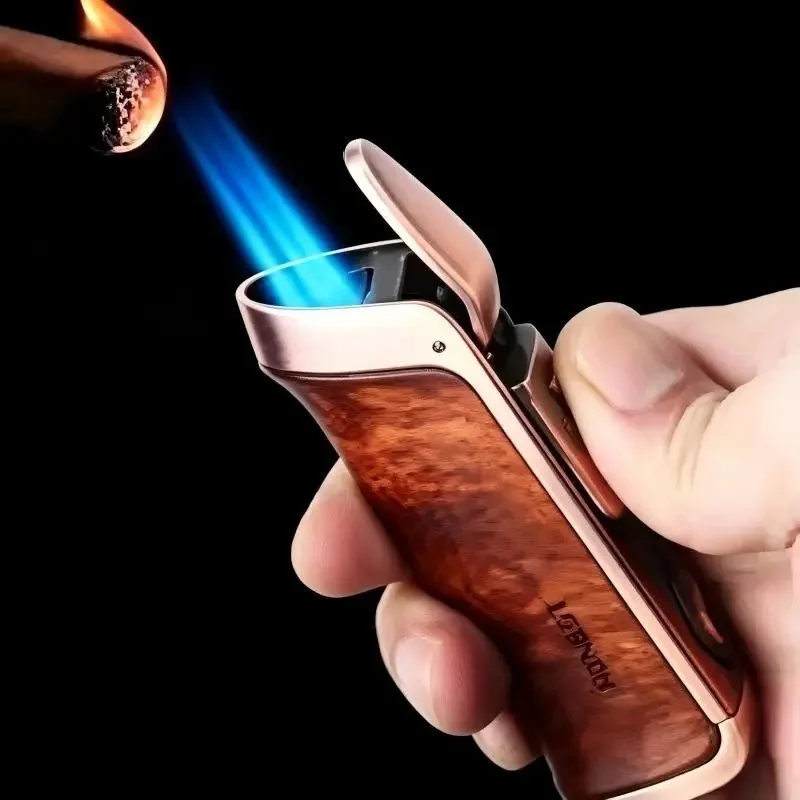 HONEST New Style Tiger Shark Triple Blue Torch Cigar Lighter Built-in Cutter Zinc Alloy Windproof Gas Lighter Men Smoking Gift